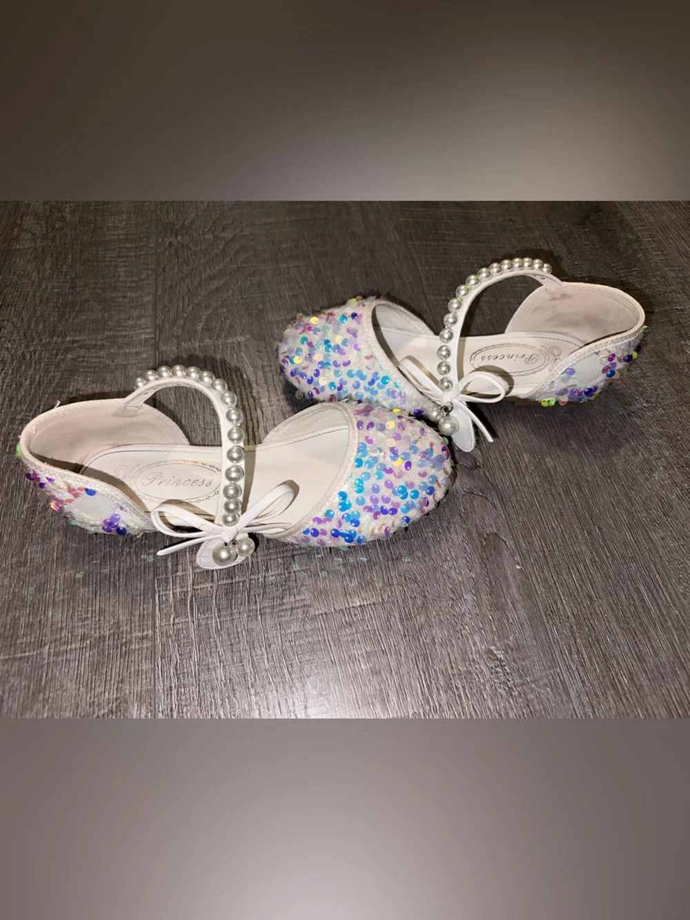 Girls Party Shoes! Sequin Pearl Dress Formal Shoes - Size 1 - Special Occasion